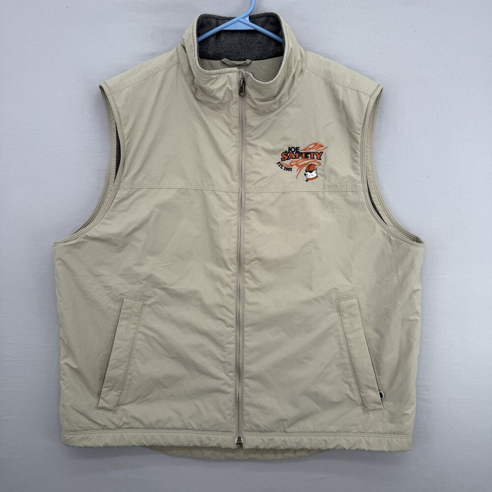L.L.Bean Mens Beige Full Zip Fleece-Lined Vest XL Stand-Up Collar Joe Safety